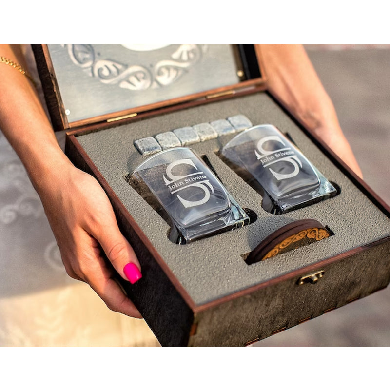 Personalized Whiskey Glasses with Whiskey Stones, Gift for Him ...